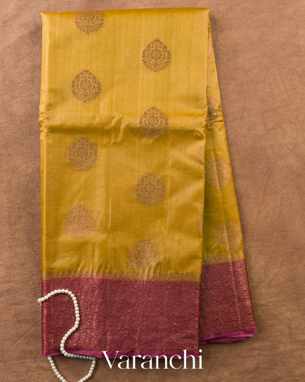 Olive Yellow Pure Tussar Silk Saree — Full Saree