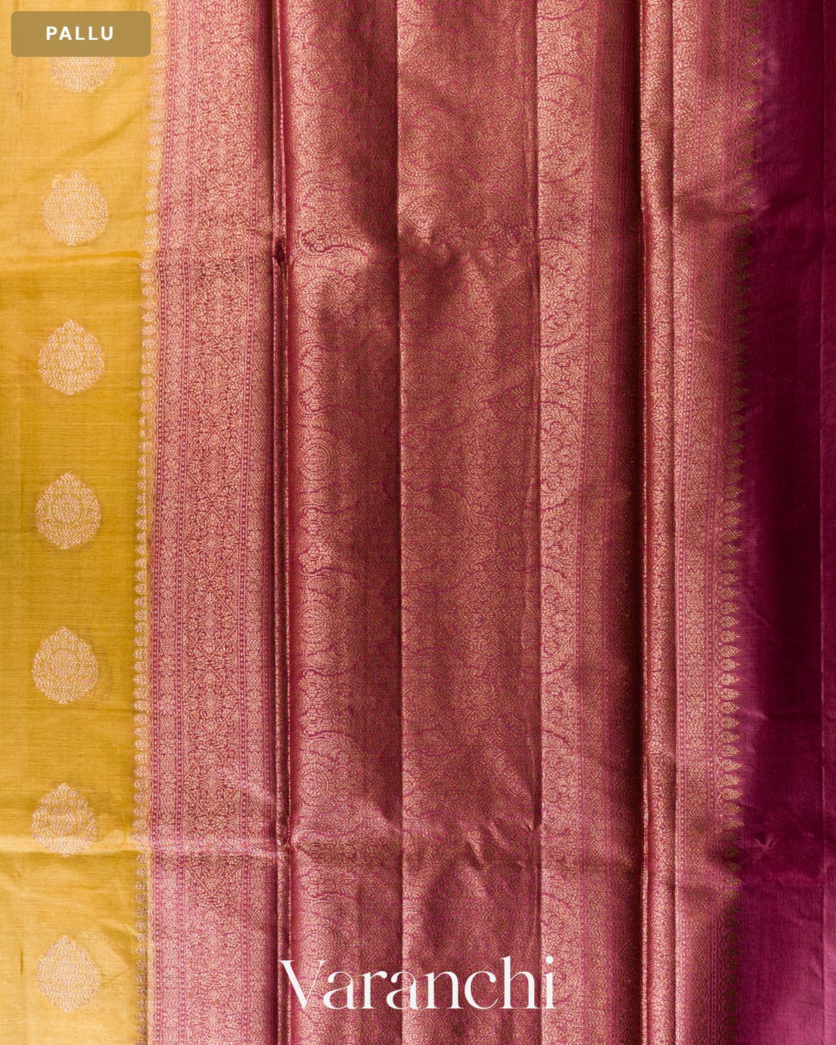 Olive Yellow Pure Tussar Silk Saree — Pallu
