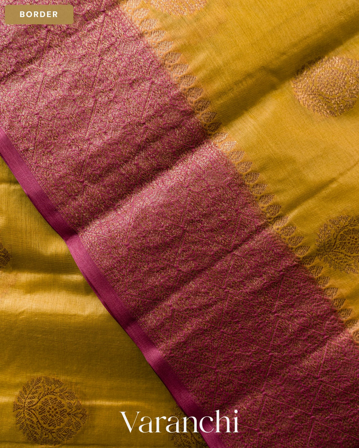 Olive Yellow Pure Tussar Silk Saree — Border