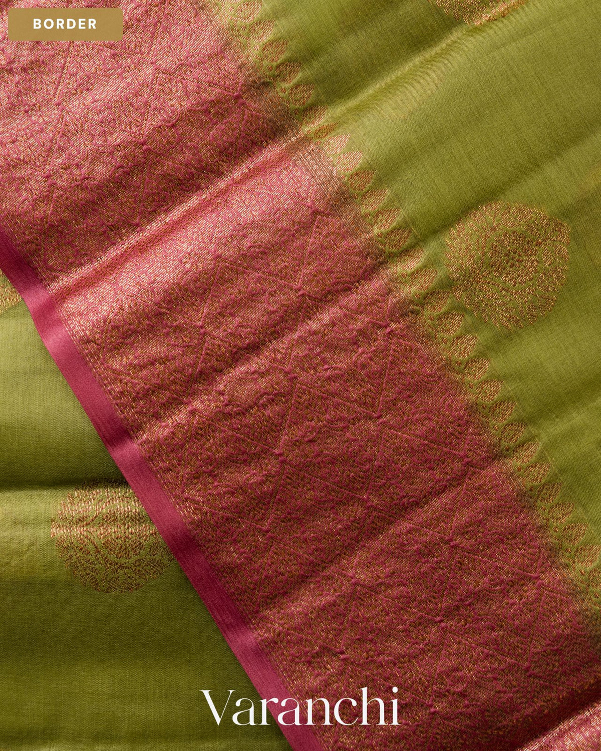 Mehandi Green Pure Tussar Silk Saree — Border