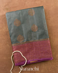 Slate Grey Pure Tussar Silk Saree — Folded