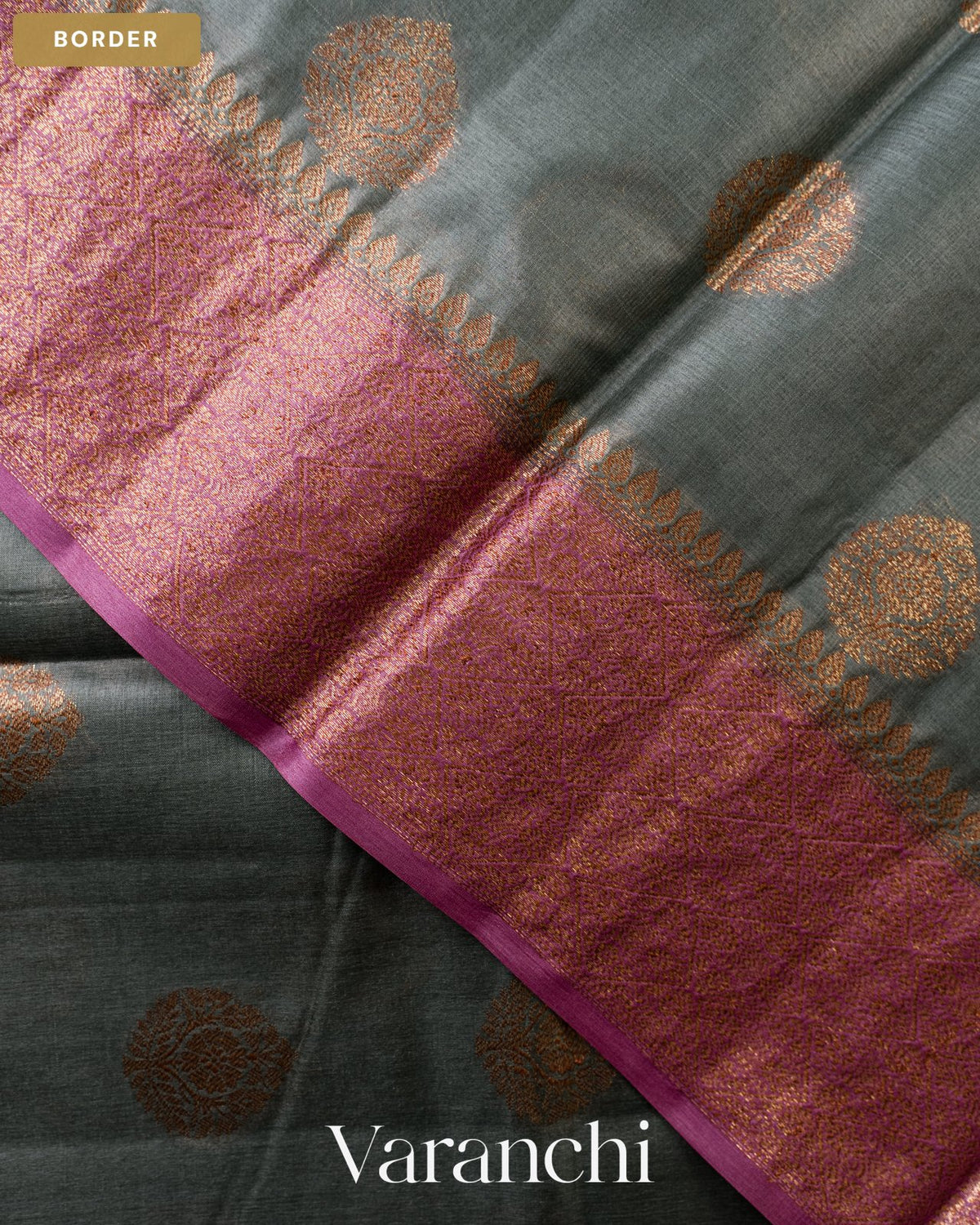 Slate Grey Pure Tussar Silk Saree — Border