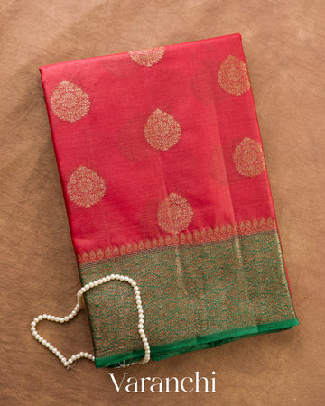 Ruby Red Pure Tussar Silk Saree — Folded