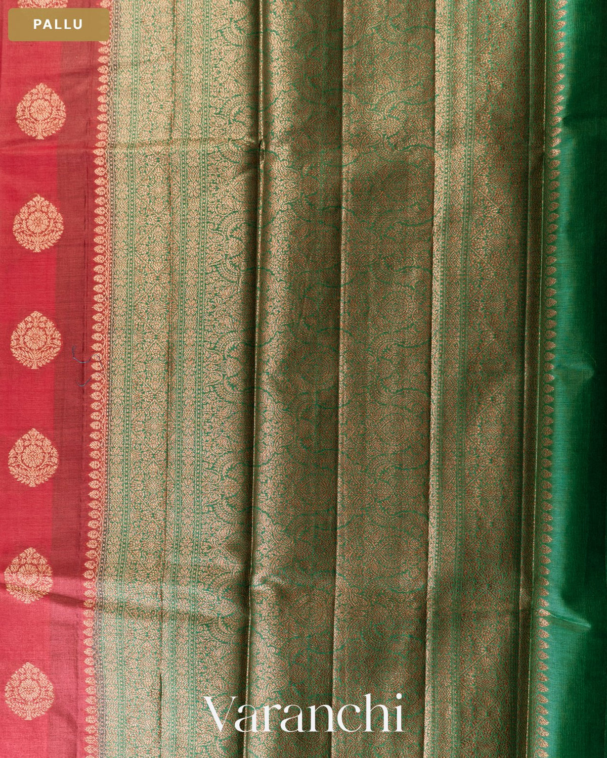 Ruby Red Pure Tussar Silk Saree — Pallu