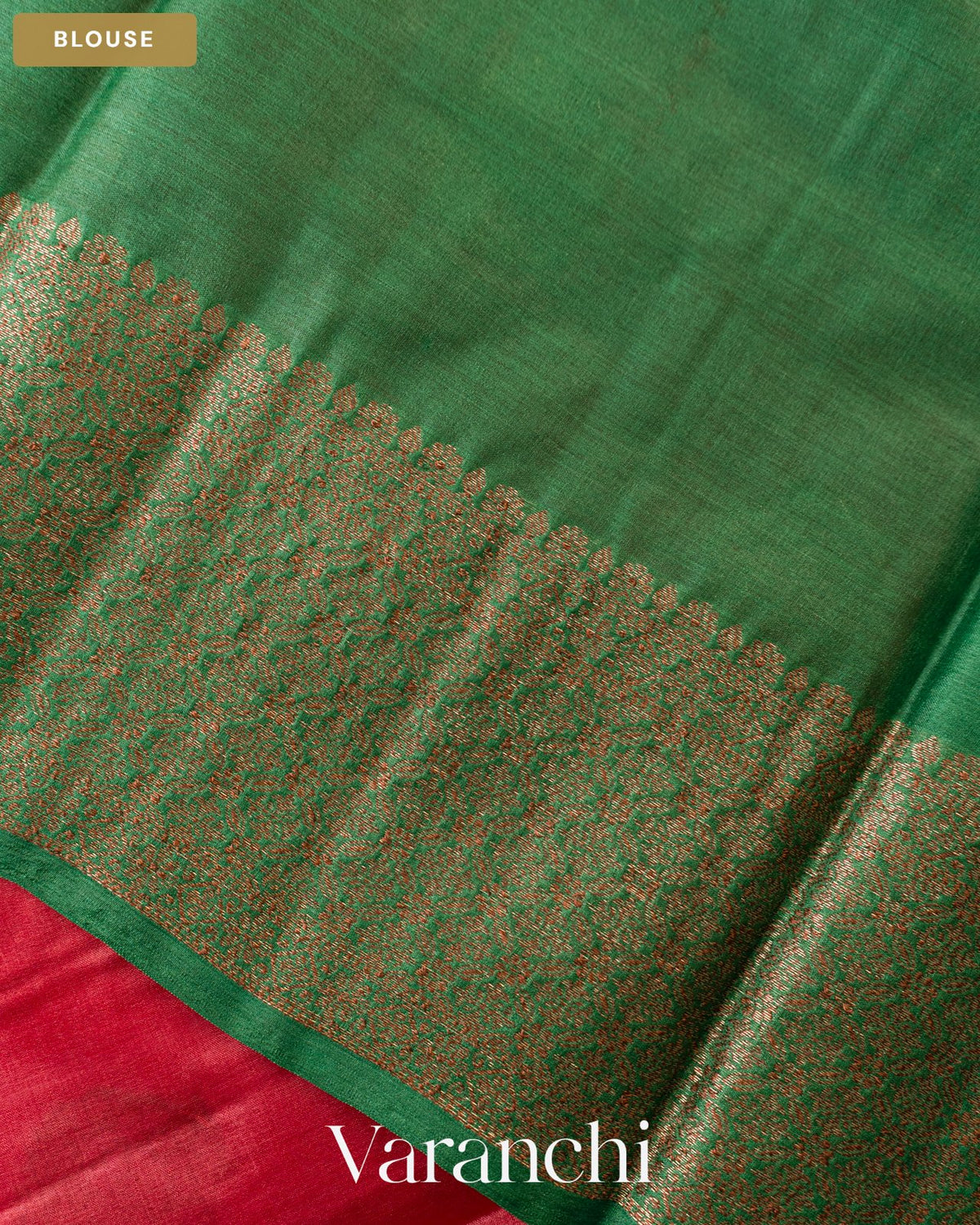 Ruby Red Pure Tussar Silk Saree — Blouse
