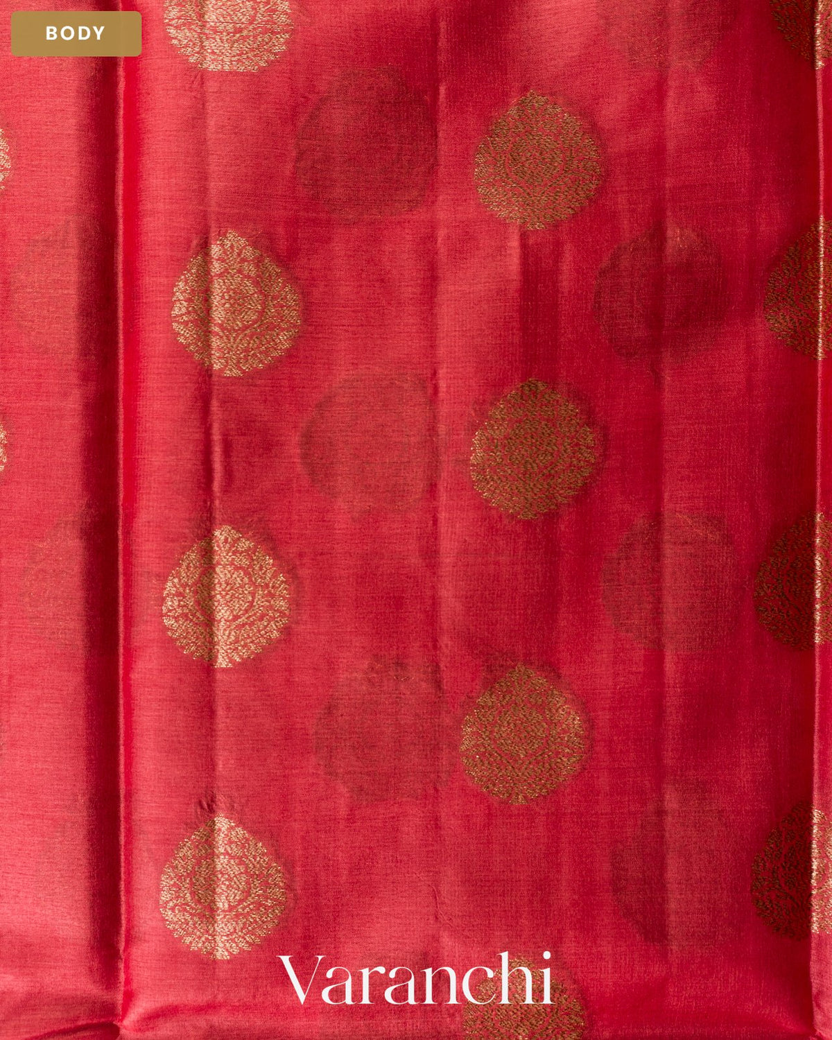 Ruby Red Pure Tussar Silk Saree — Body