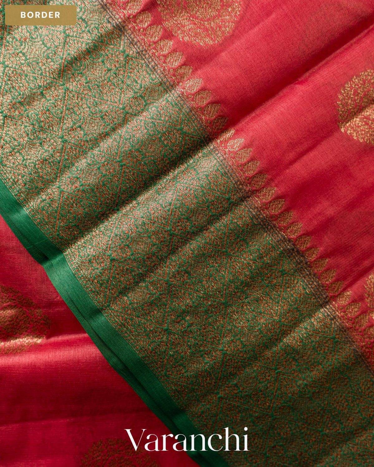 Ruby Red Pure Tussar Silk Saree — Border