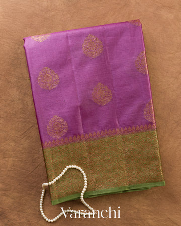 Purple Pink Pure Tussar Silk Saree — Folded