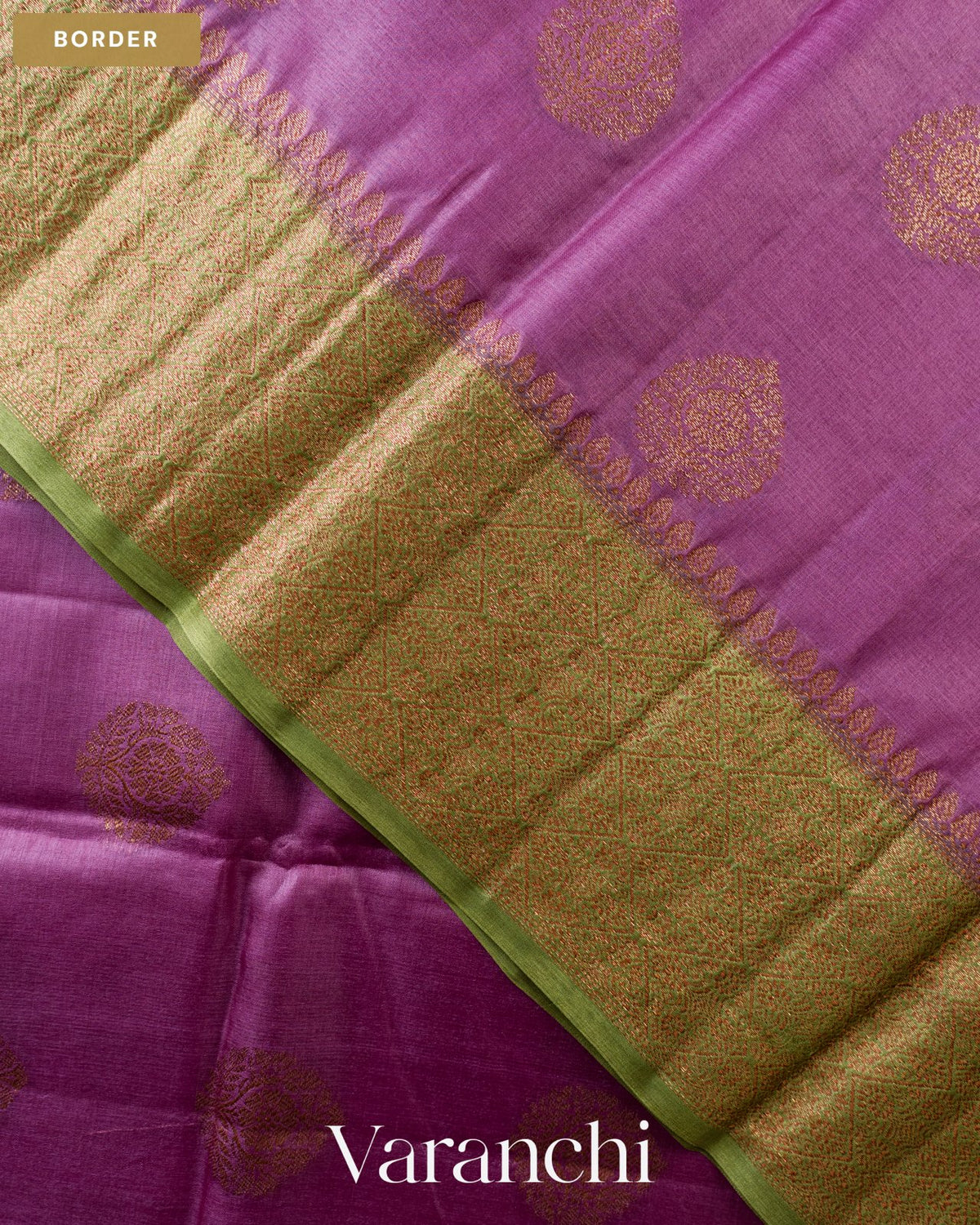 Purple Pink Pure Tussar Silk Saree — Border