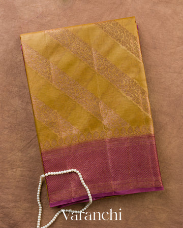 Deep Gold Lehariya Pure Tussar Silk Saree — Folded
