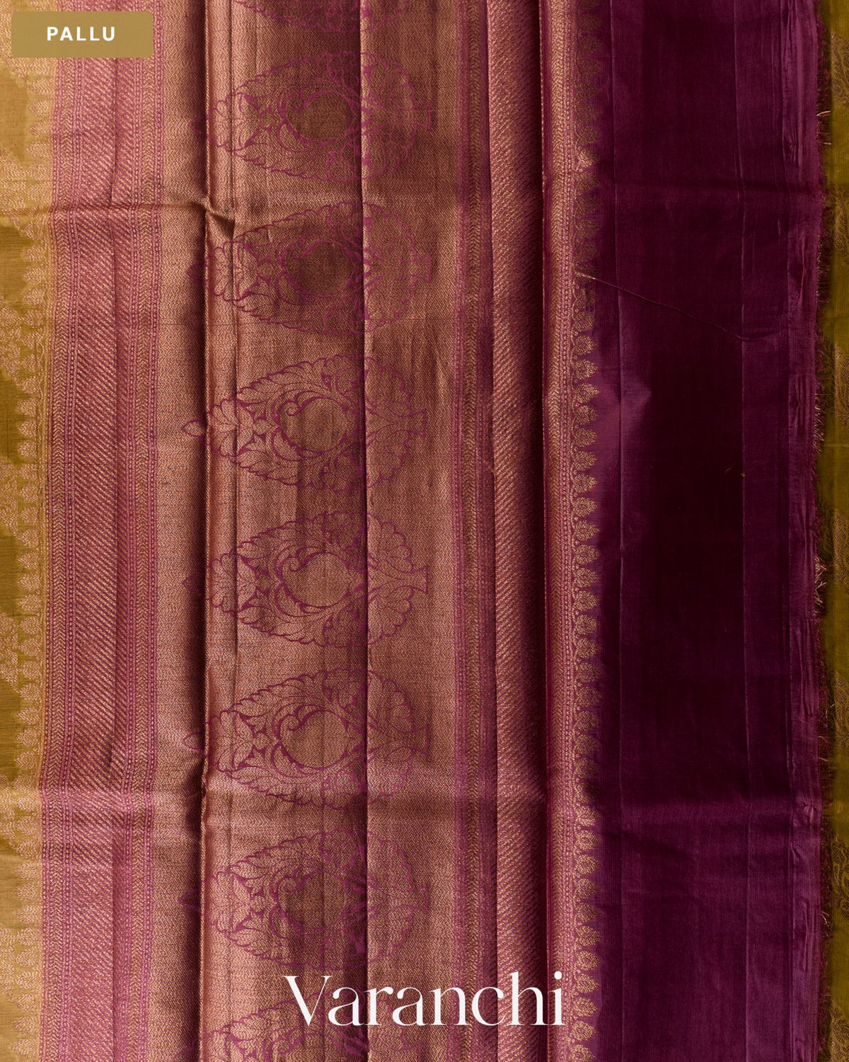 Deep Gold Lehariya Pure Tussar Silk Saree — Pallu
