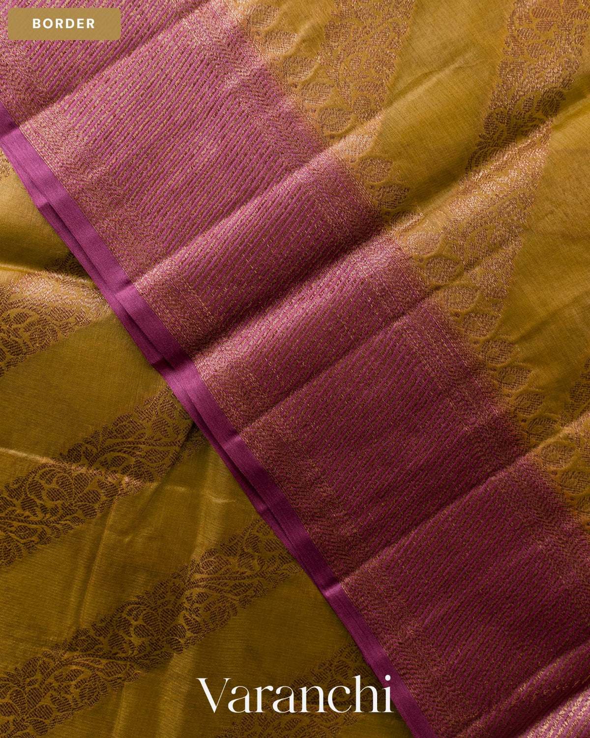 Deep Gold Lehariya Pure Tussar Silk Saree — Border