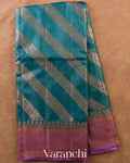 Teal Blue Lehariya Pure Tussar Silk Saree — Full Saree