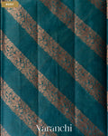 Teal Blue Lehariya Pure Tussar Silk Saree — Body