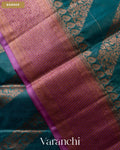 Teal Blue Lehariya Pure Tussar Silk Saree — Border