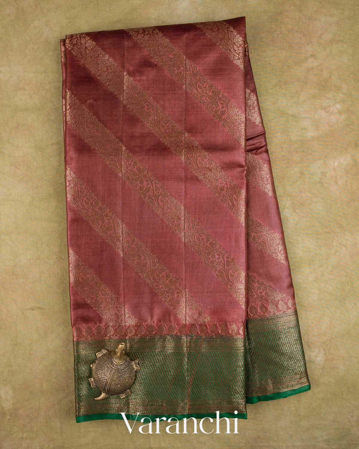 Onion Pink Lehariya Pure Tussar Silk Saree — Full Saree