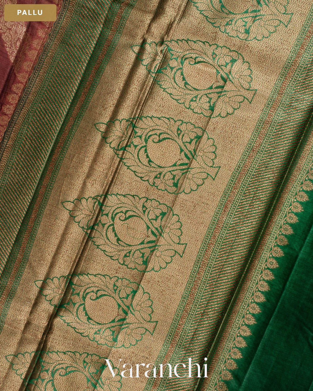 Onion Pink Lehariya Pure Tussar Silk Saree — Pallu