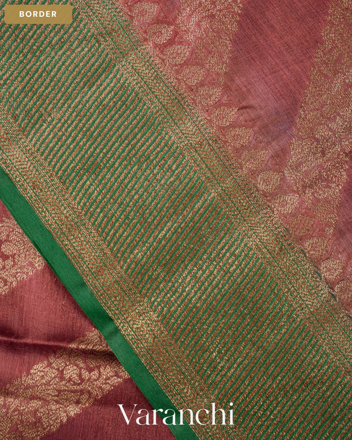 Onion Pink Lehariya Pure Tussar Silk Saree — Border