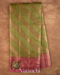 Olive Green Lehariya Pure Tussar Silk Saree — Full Saree