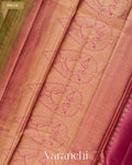 Olive Green Lehariya Pure Tussar Silk Saree — Pallu