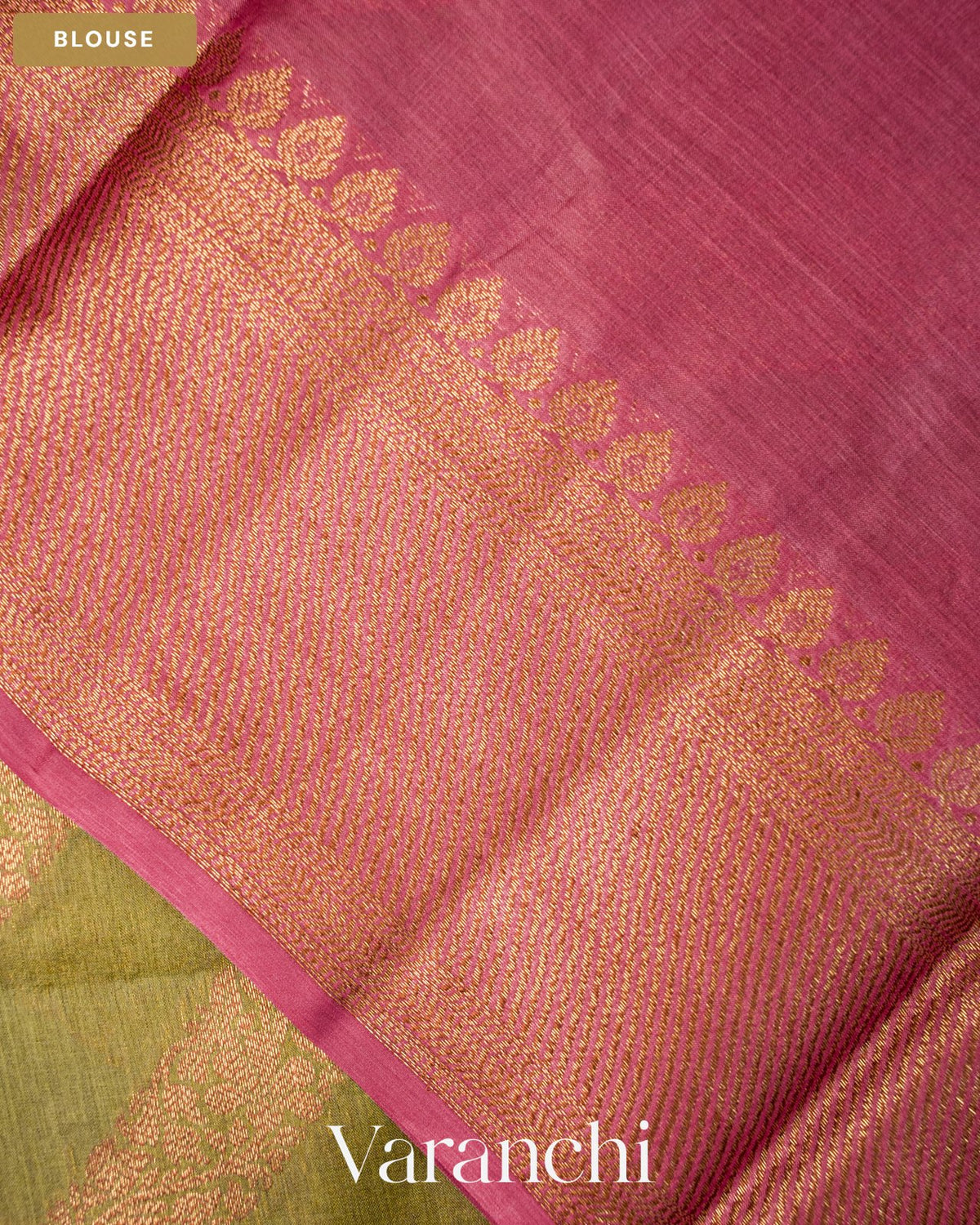 Olive Green Lehariya Pure Tussar Silk Saree — Blouse