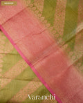 Olive Green Lehariya Pure Tussar Silk Saree — Border