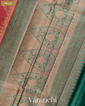 Deep Coral Pink Lehariya Pure Tussar Silk Saree — Pallu