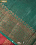 Deep Coral Pink Lehariya Pure Tussar Silk Saree — Blouse