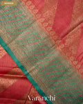 Deep Coral Pink Lehariya Pure Tussar Silk Saree — Border