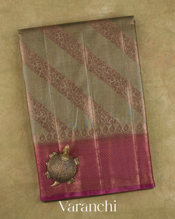 Grey Lehariya Pure Tussar Silk Saree — Folded