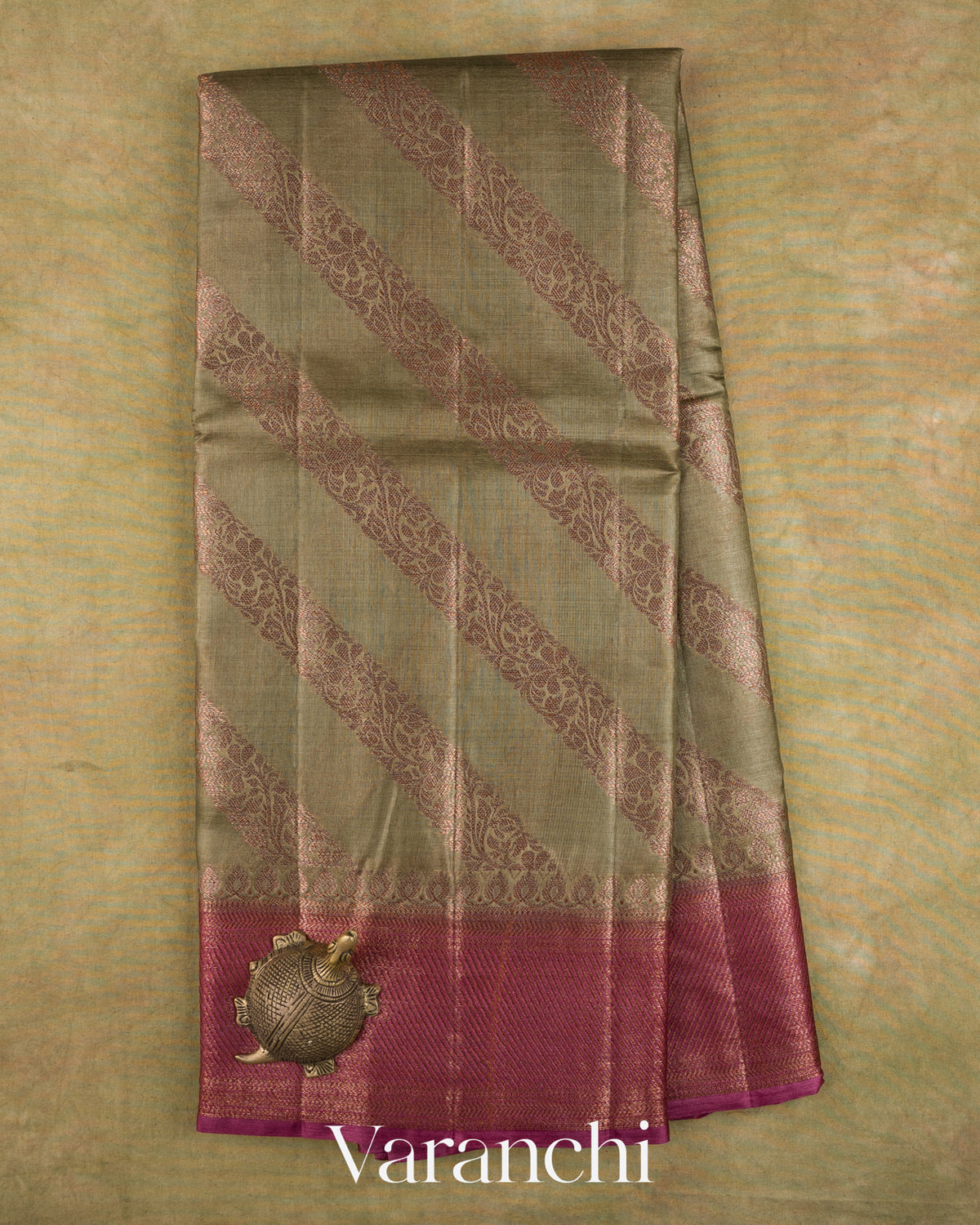 Grey Lehariya Pure Tussar Silk Saree — Full Saree