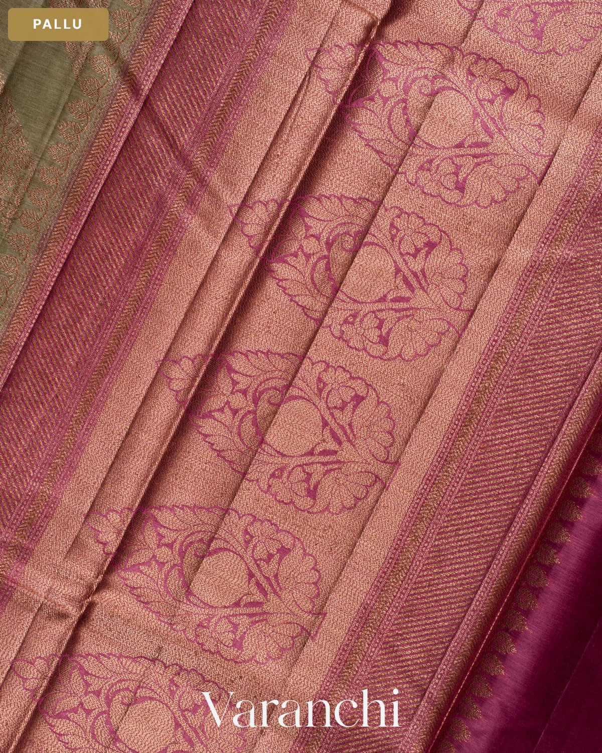 Grey Lehariya Pure Tussar Silk Saree — Pallu
