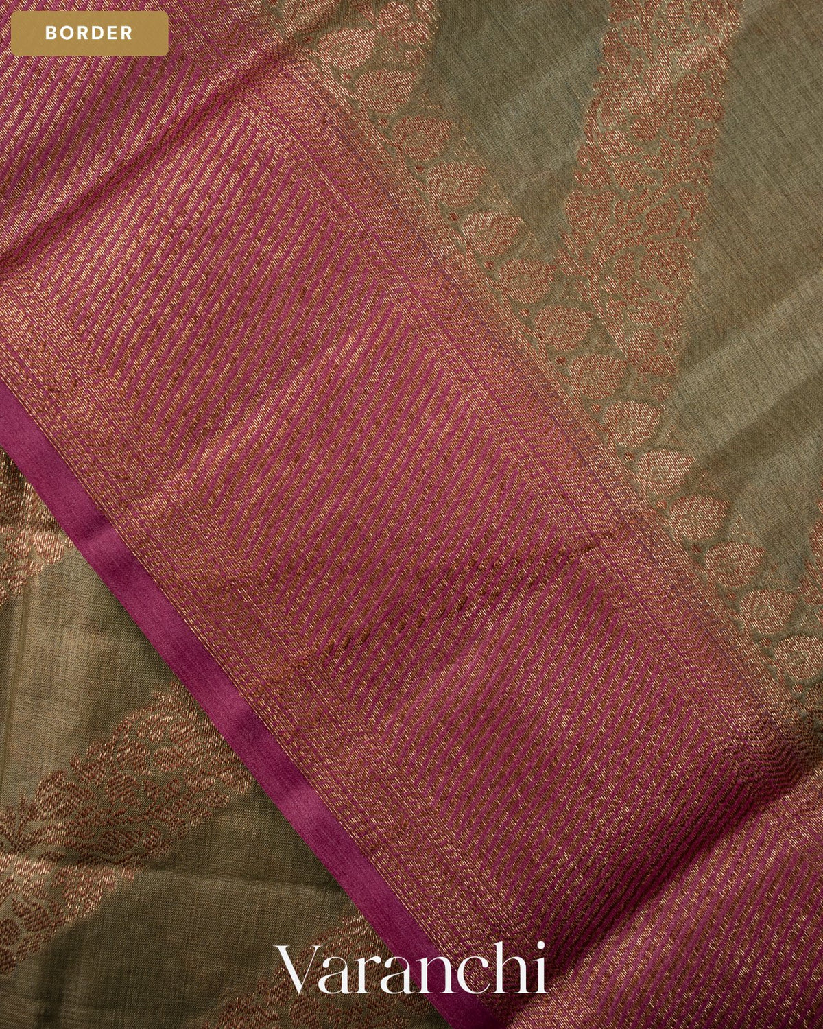 Grey Lehariya Pure Tussar Silk Saree — Border