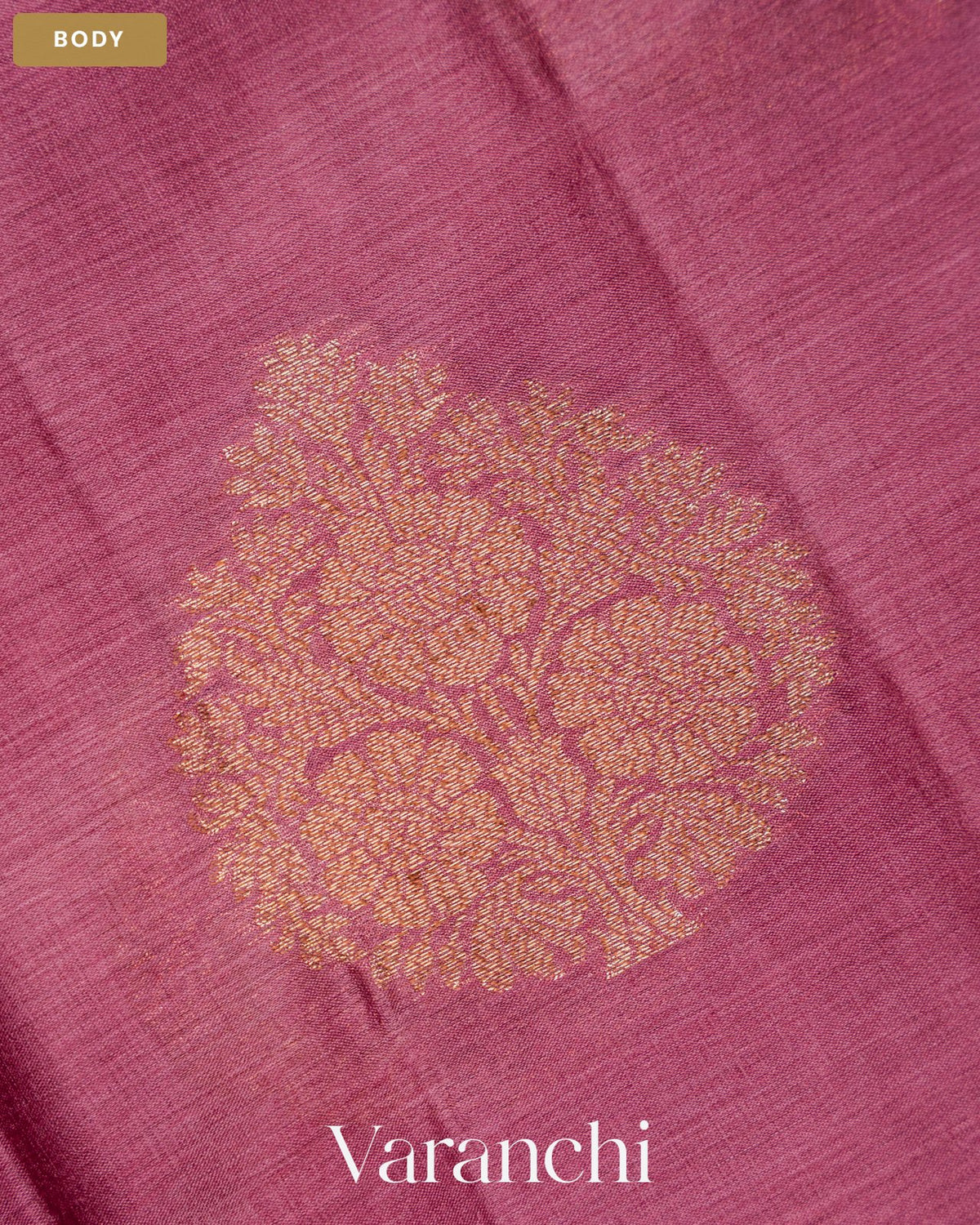 Onion Pink Pure Tussar Silk Saree — Body