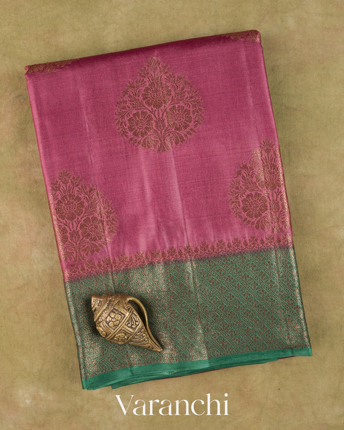 Onion Pink Pure Tussar Silk Saree — Folded