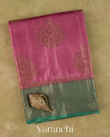 Onion Pink Pure Tussar Silk Saree — Folded