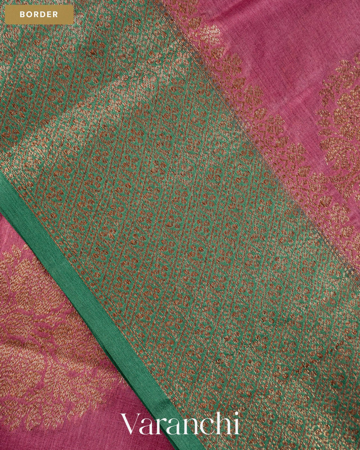 Onion Pink Pure Tussar Silk Saree — Border