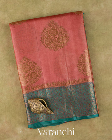 Coral Pure Tussar Silk Saree — Folded