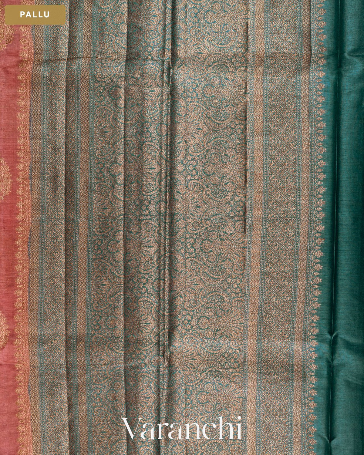 Coral Pure Tussar Silk Saree — Pallu