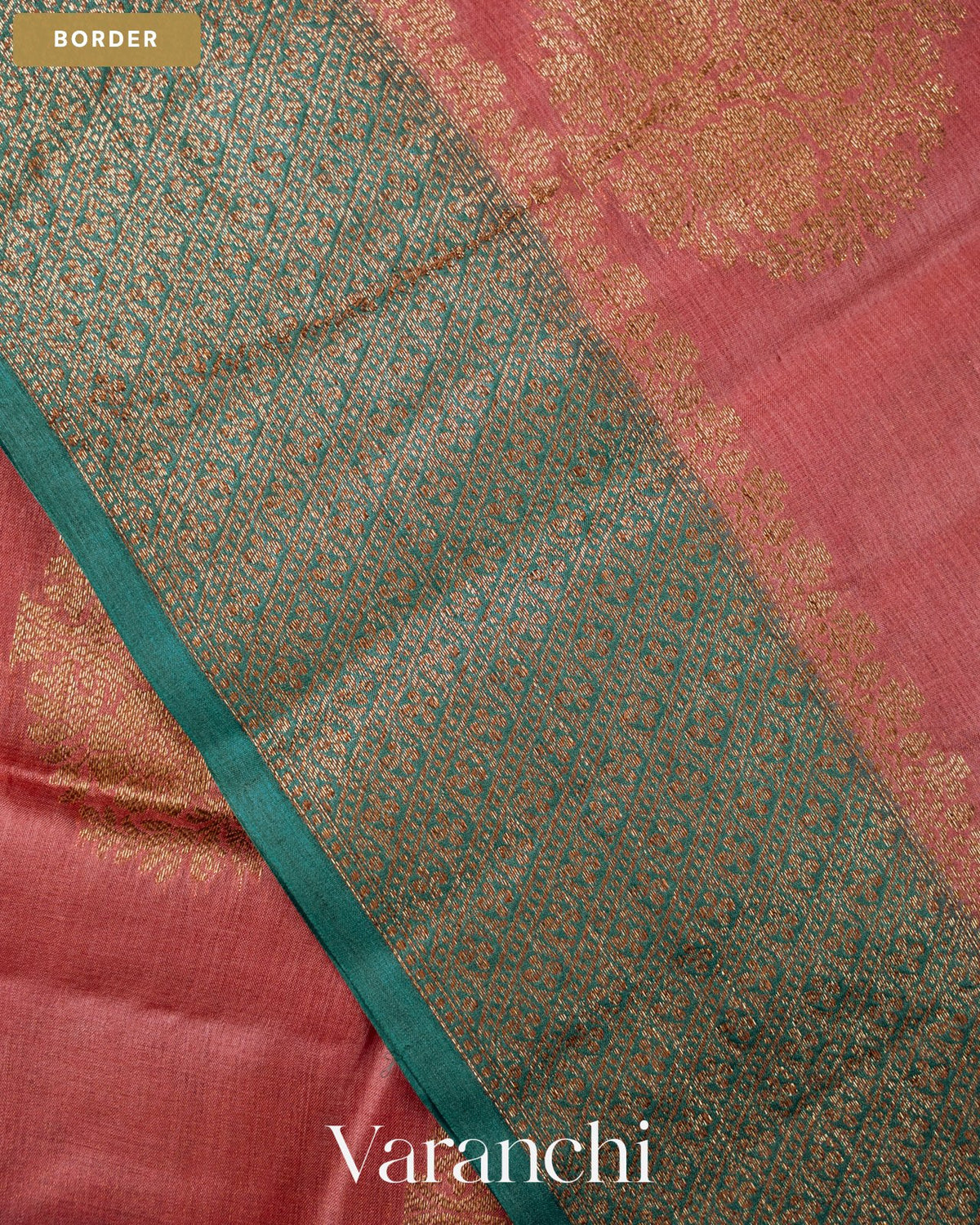 Coral Pure Tussar Silk Saree — Border