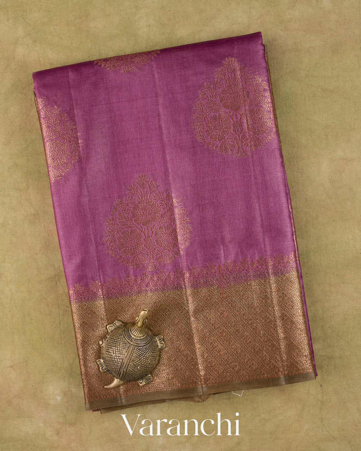 Onion Pink Pure Tussar Silk Saree — Folded