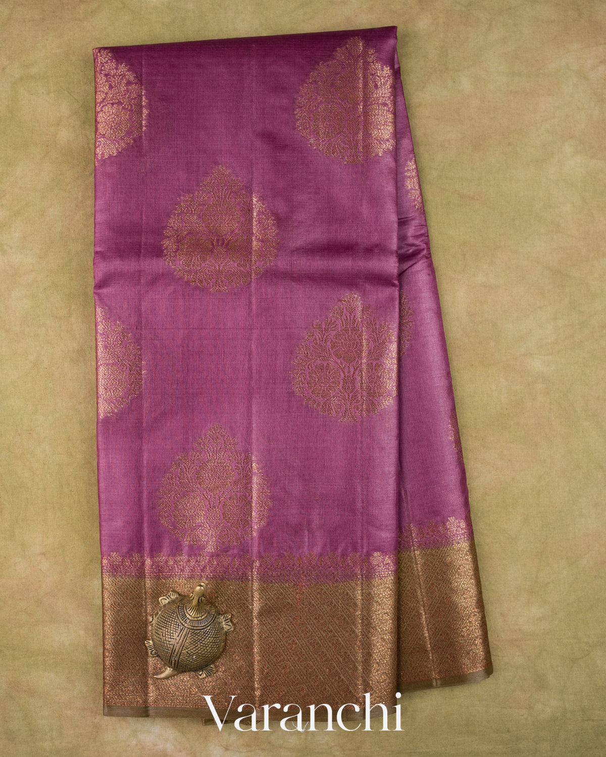 Onion Pink Pure Tussar Silk Saree — Full Saree