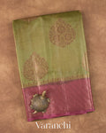 Olive Green Pure Tussar Silk Saree — Folded