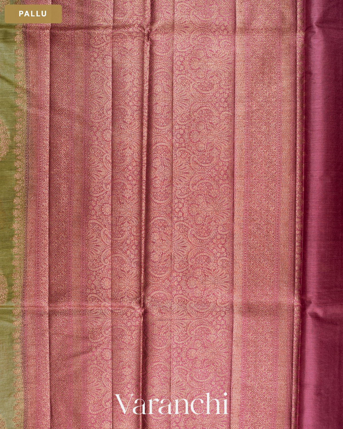 Olive Green Pure Tussar Silk Saree — Pallu