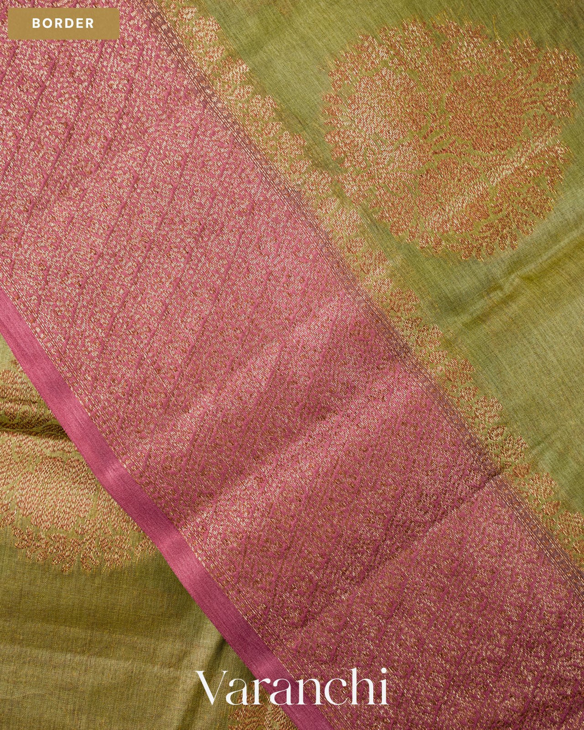 Olive Green Pure Tussar Silk Saree — Border