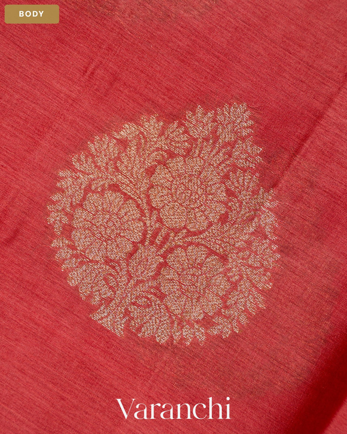 Tomato Red Pure Tussar Silk Saree — Body