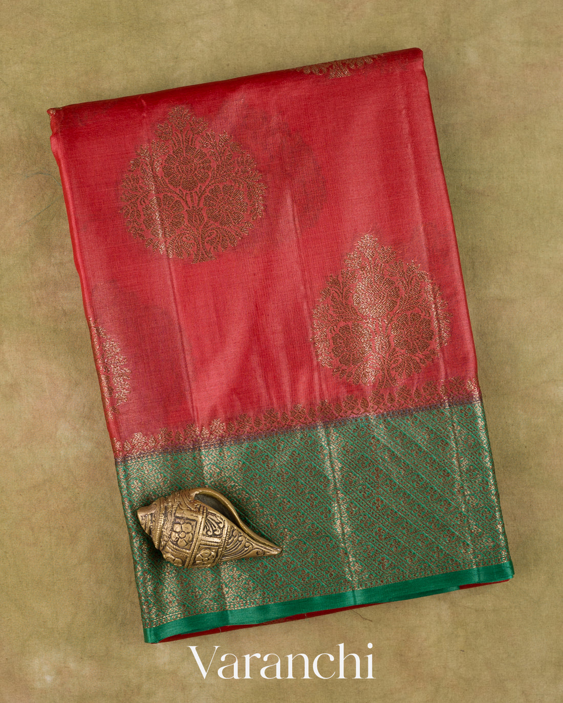 Tomato Red Pure Tussar Silk Saree — Folded