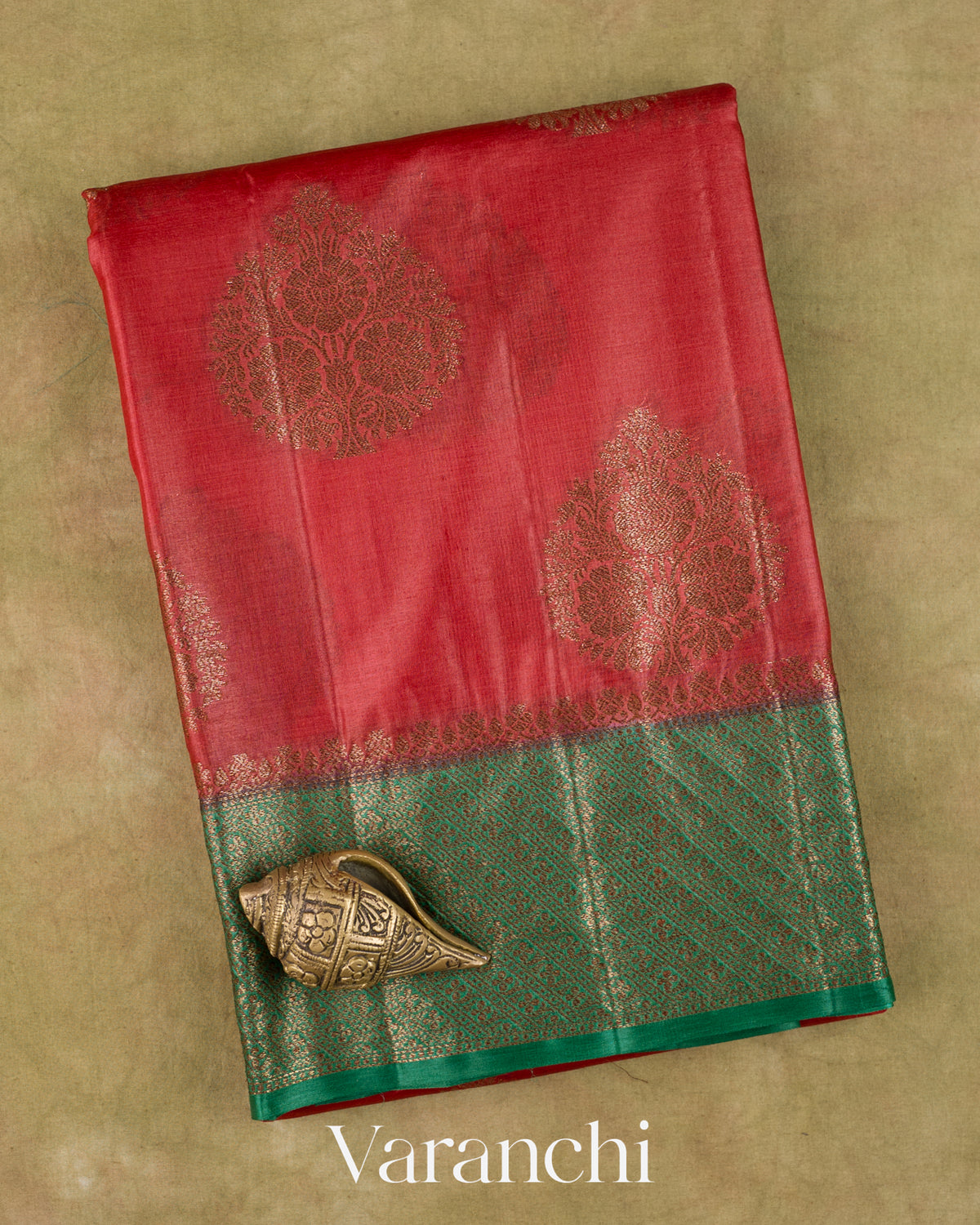 Tomato Red Pure Tussar Silk Saree — Folded
