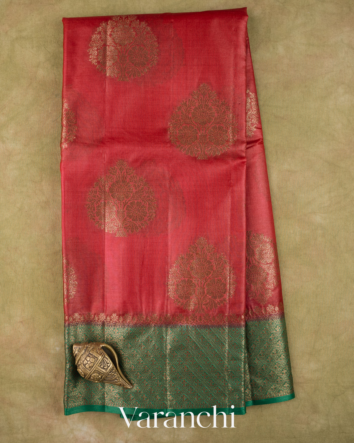Tomato Red Pure Tussar Silk Saree — Full Saree