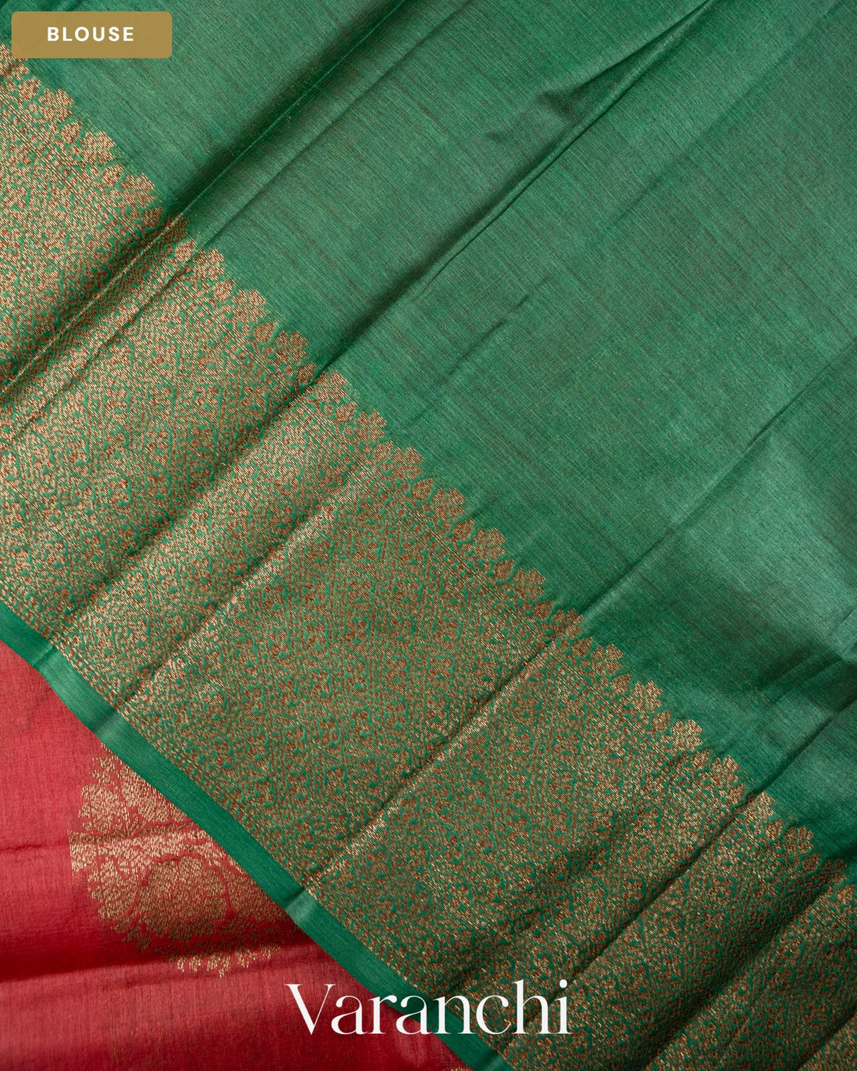 Tomato Red Pure Tussar Silk Saree — Blouse